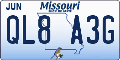 MO license plate QL8A3G