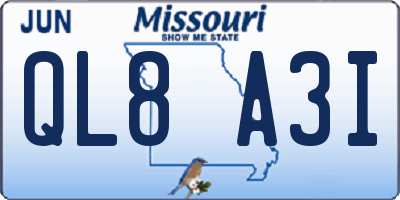 MO license plate QL8A3I