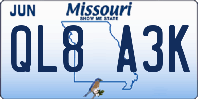 MO license plate QL8A3K
