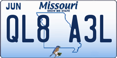 MO license plate QL8A3L