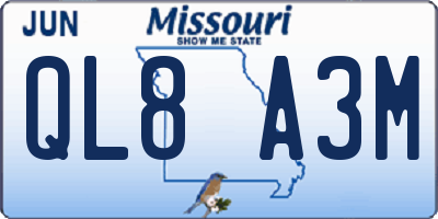 MO license plate QL8A3M
