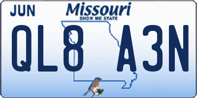 MO license plate QL8A3N