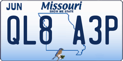 MO license plate QL8A3P