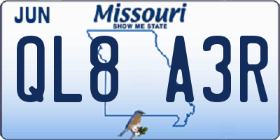 MO license plate QL8A3R