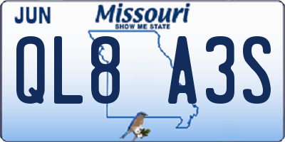 MO license plate QL8A3S