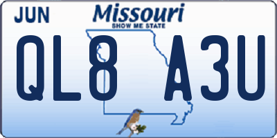 MO license plate QL8A3U