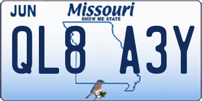MO license plate QL8A3Y