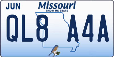 MO license plate QL8A4A