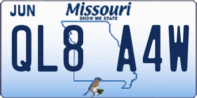 MO license plate QL8A4W