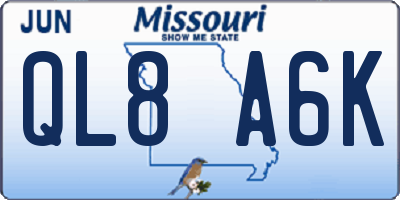 MO license plate QL8A6K