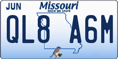 MO license plate QL8A6M