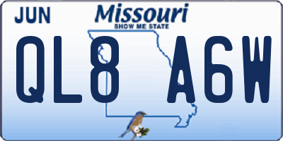 MO license plate QL8A6W