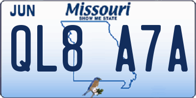 MO license plate QL8A7A