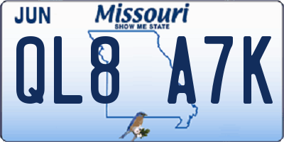 MO license plate QL8A7K