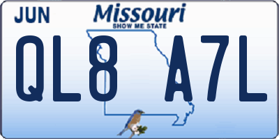 MO license plate QL8A7L