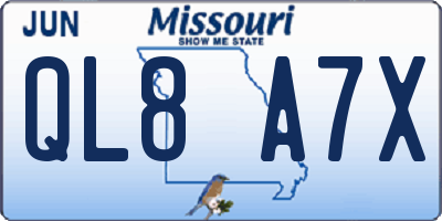 MO license plate QL8A7X