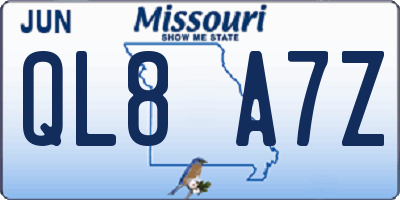 MO license plate QL8A7Z
