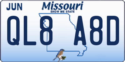 MO license plate QL8A8D