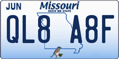 MO license plate QL8A8F