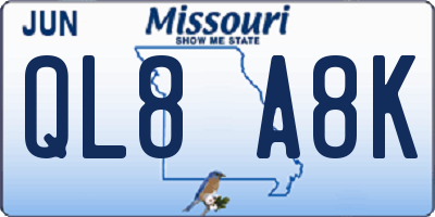 MO license plate QL8A8K