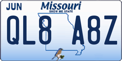 MO license plate QL8A8Z