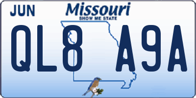 MO license plate QL8A9A