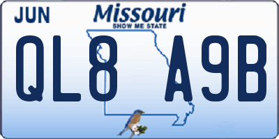 MO license plate QL8A9B