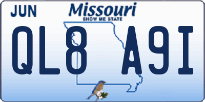 MO license plate QL8A9I