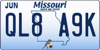 MO license plate QL8A9K