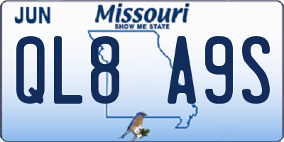 MO license plate QL8A9S