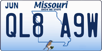 MO license plate QL8A9W