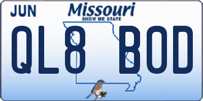 MO license plate QL8B0D