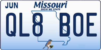 MO license plate QL8B0E
