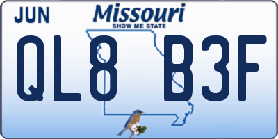 MO license plate QL8B3F