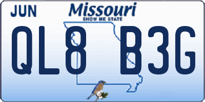 MO license plate QL8B3G
