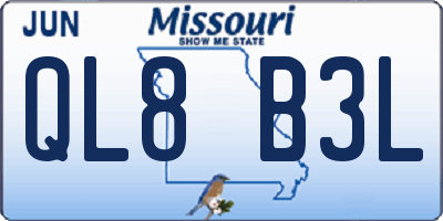 MO license plate QL8B3L