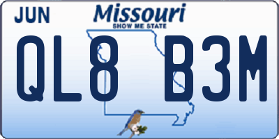 MO license plate QL8B3M