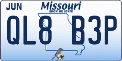 MO license plate QL8B3P