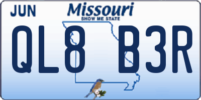 MO license plate QL8B3R