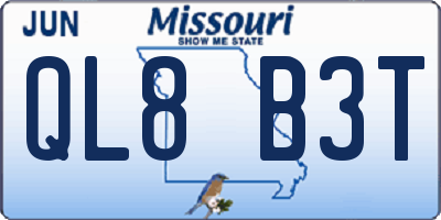 MO license plate QL8B3T