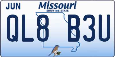 MO license plate QL8B3U