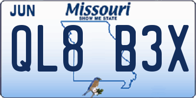 MO license plate QL8B3X