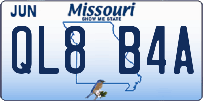MO license plate QL8B4A