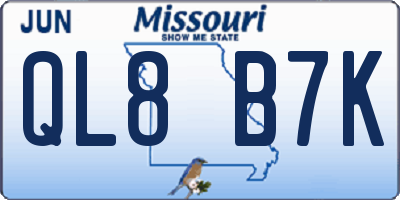 MO license plate QL8B7K