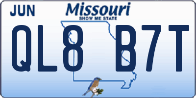 MO license plate QL8B7T