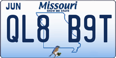 MO license plate QL8B9T