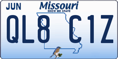 MO license plate QL8C1Z
