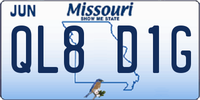 MO license plate QL8D1G