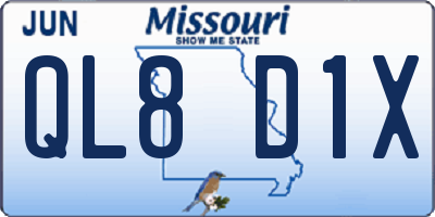 MO license plate QL8D1X
