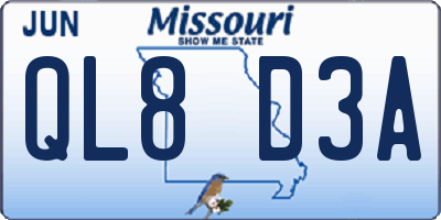 MO license plate QL8D3A